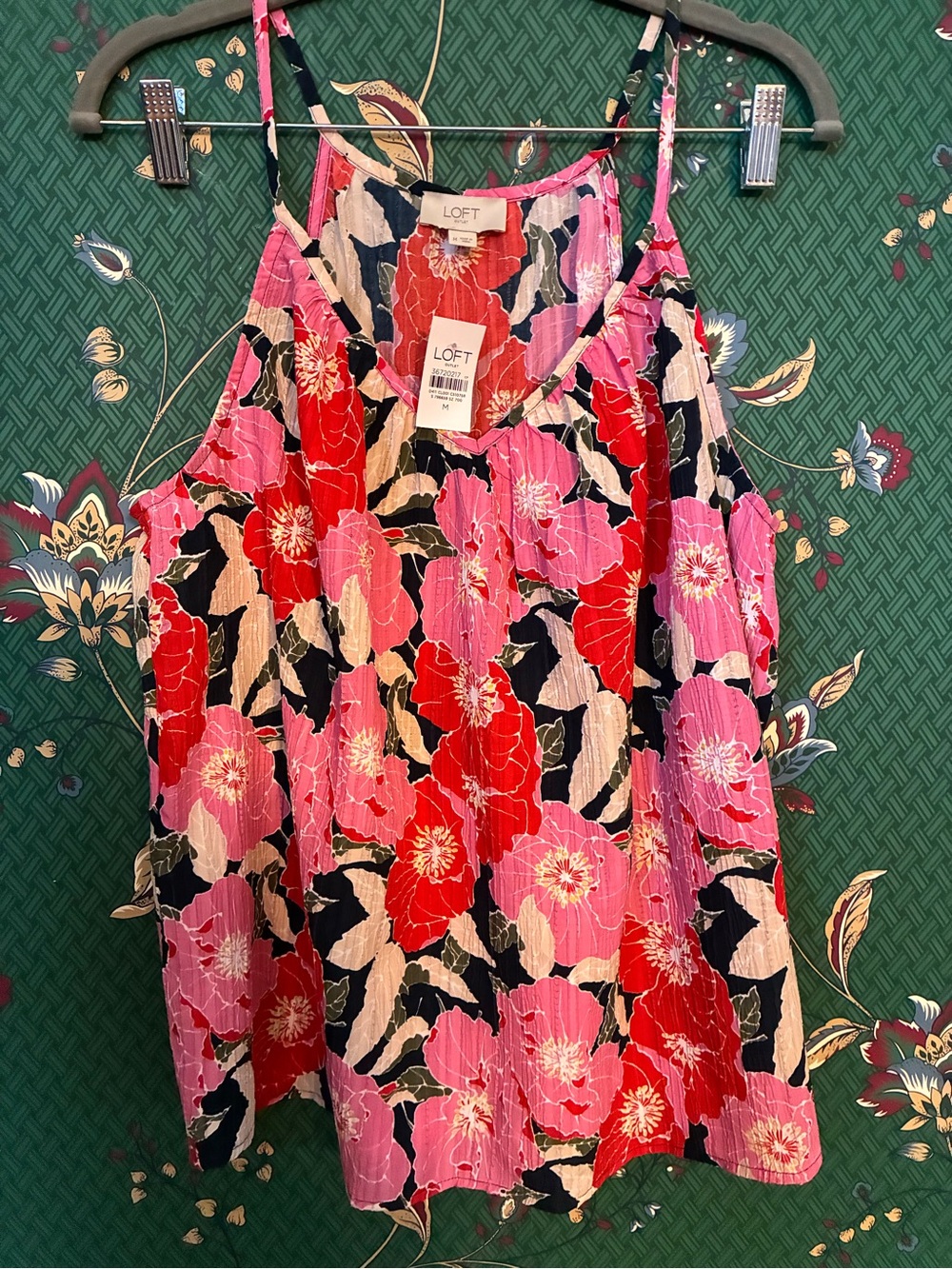 LOFT Pink Red Floral Spaghetti-Strap Camisole